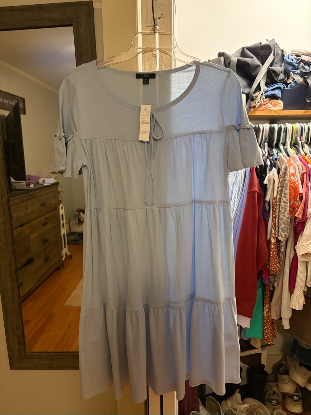 Light Blue Tiered Short Sleeve Dress -